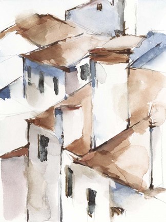 Framed White Cottages II Print