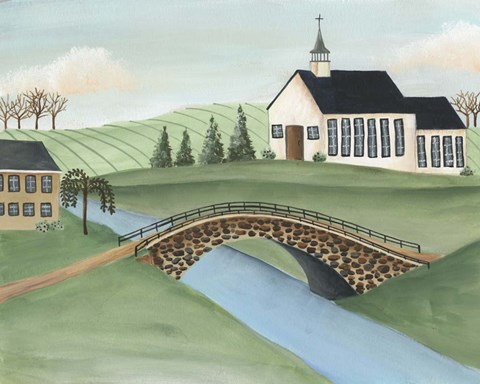 Framed Folk Church Scene I Print