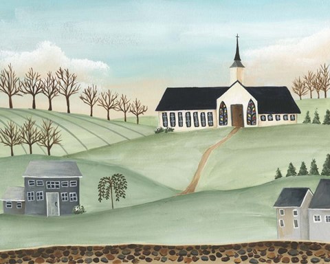 Framed Folk Church Scene II Print