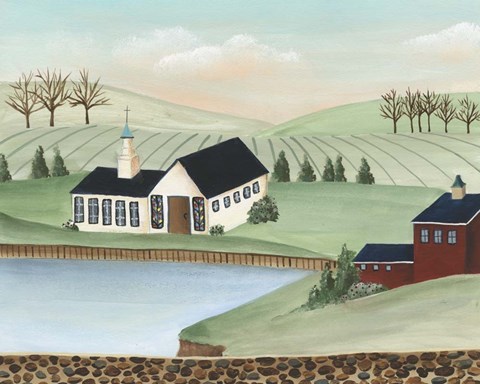 Framed Folk Church Scene III Print