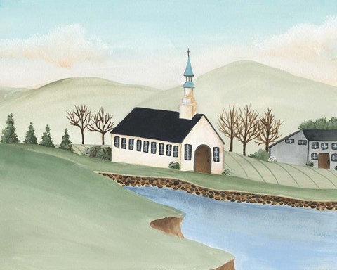 Framed Folk Church Scene IV Print