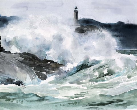 Framed Lighthouse Waves II Print