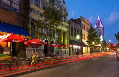 Framed Dauphin Street at Twilight, Mobile, Alabama Print