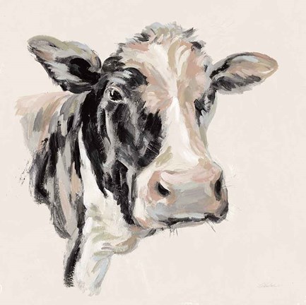 Framed Expressionistic Cow I Neutral Print