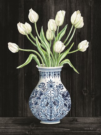 Framed Blue and White Tulips Black II Print