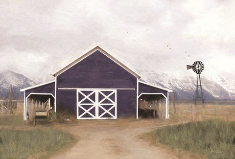 Framed Navy Barn in Tetons Print