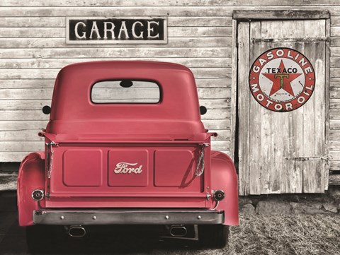 Framed Red Truck with Texaco Sign Print