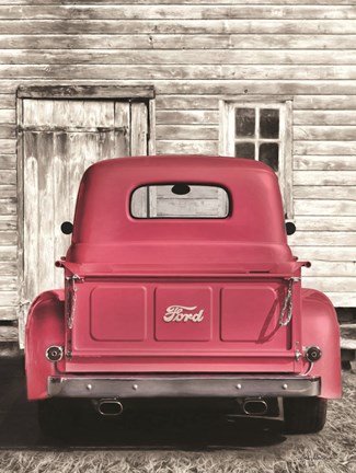 Framed Red Ford at Barn Print