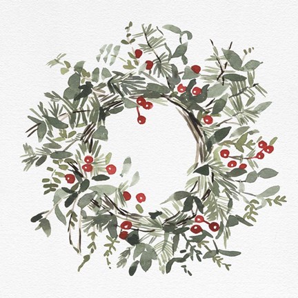 Framed Holly Farmhouse Wreath I Print
