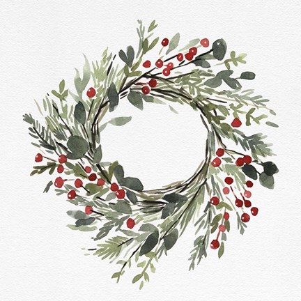Framed Holly Farmhouse Wreath II Print