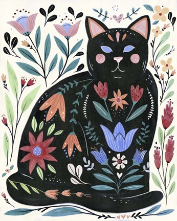 Framed Folksy Feline II Print