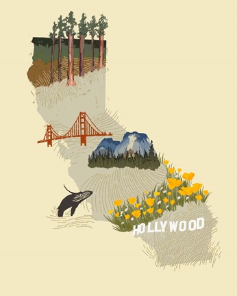 Framed Illustrated State-California Print