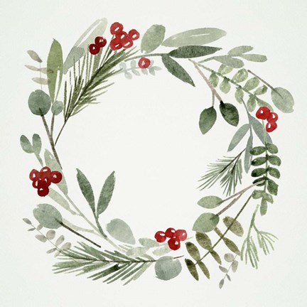 Framed Holly Wreath I Print