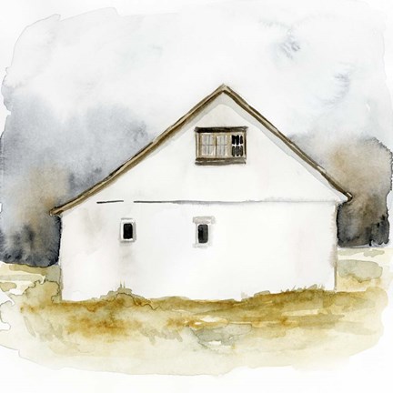 Framed White Barn Watercolor I Print