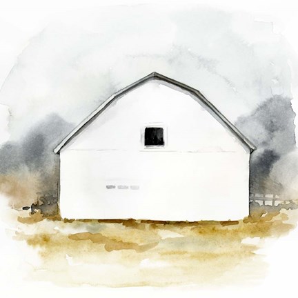 Framed White Barn Watercolor II Print