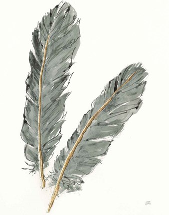 Framed Gold Feathers IV on Grey Print