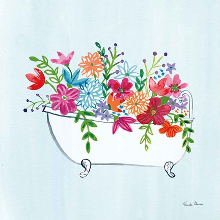 Framed Floral Bathroom I Light Blue Print