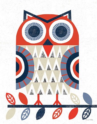 Framed Folk Lodge Owl Red Navy Print