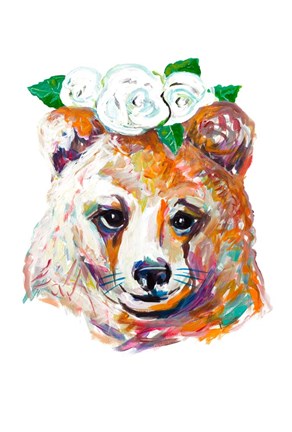 Framed Bear with Flower Crown Print