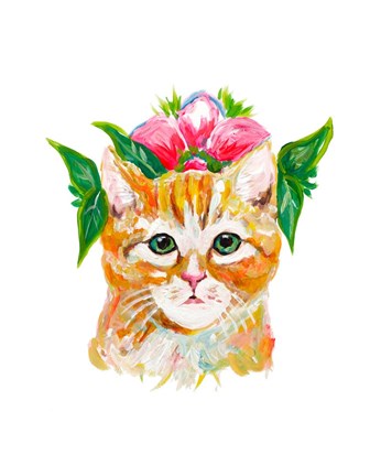 Framed Cat with Flower Crown Print