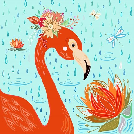 Framed Flamingo in the Rain Print