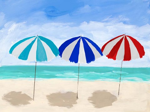 Framed Beach Umbrella Trio Print