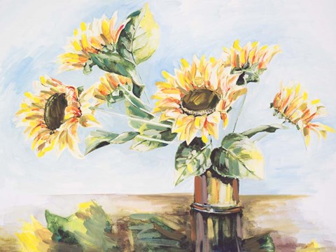 Framed Sunflowers on Golden Vase Print
