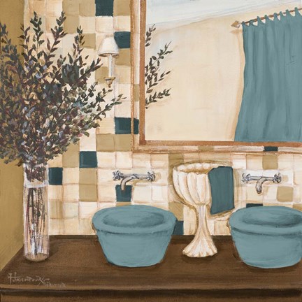 Framed Blue Zen Bath I Print