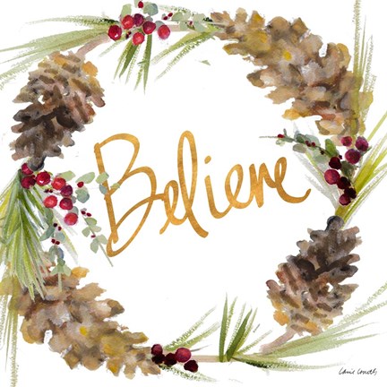 Framed Gold Christmas Wreath IV Print