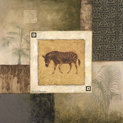 Framed Zebra Woodcut Print