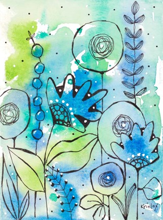 Framed Blue Watercolor Wildflowers II Print
