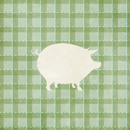 Framed Farm Pig on Plaid Print