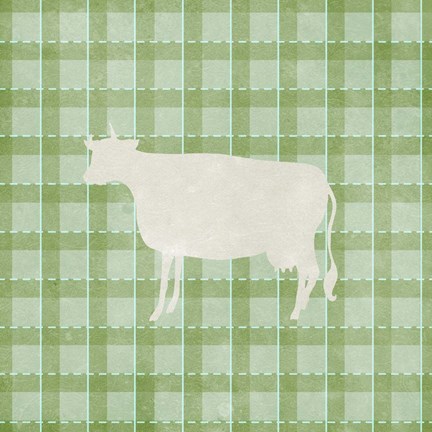 Framed Farm Cow on Plaid Print
