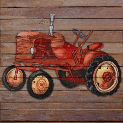 Framed Tractor on Wood II Print