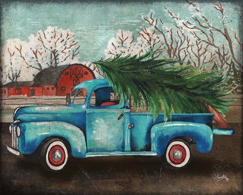 Framed Blue Truck and Tree I Print