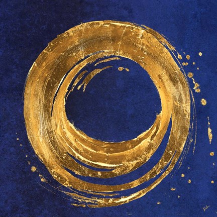 Framed Gold Circle on Blue Print