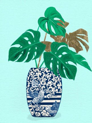 Framed Jungle Leaves in Vase Print