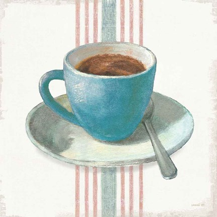 Framed Wake Me Up Coffee IV Blue with Stripes No Cookie Print