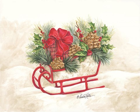 Framed Christmas Lodge Sleigh Print