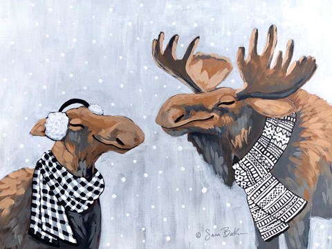 Framed Winter Moose Kisses Print