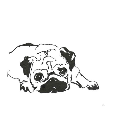 Framed Line Dog Pug II Print