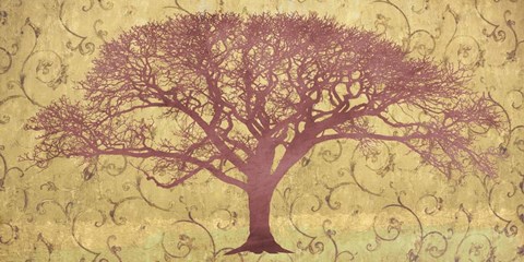 Framed Tree on a Gold Brocade Print