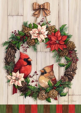 Framed Christmas Cardinal Wreath Print