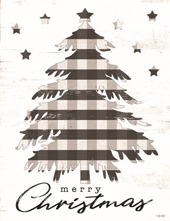 Framed Merry Christmas Tree and Stars Print