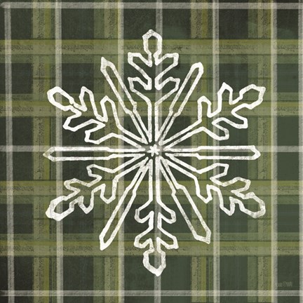 Framed Green Plaid Snowflakes Print