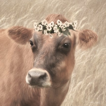 Framed Floral Cow II Print