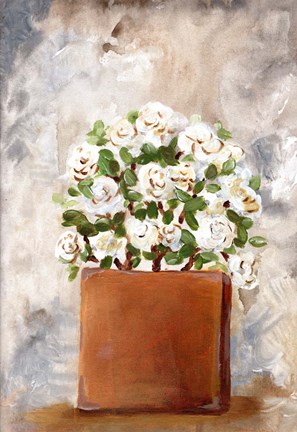 Framed White Flower Clay Pot II Print