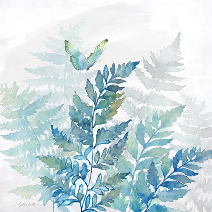 Framed Indigo Ferns I Print