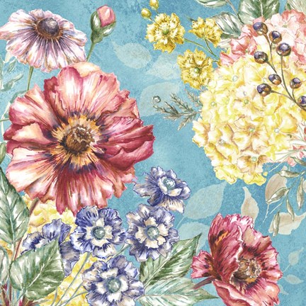 Framed Wildflower Medley square blue I Print