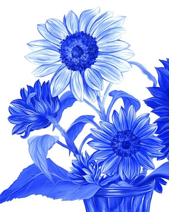 Framed China Sunflowers blue II Print